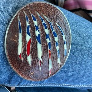 Patriotic Leather Belt Buckle with Flag Inlay